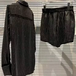 Jessica Bara Clyde Pinstripe Blouse And Shorts Two Piece Set Summer Lovin'