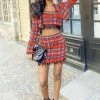 Influencer Style Jessica Bara Tianna Plaid Gold Chain Crop Top