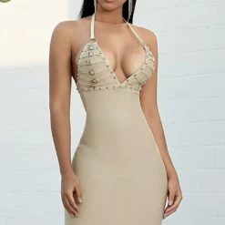 Jessica Bara Jayana V Neck Backless Midi Dress