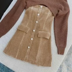 Jessica Bara Corrine Corduroy & Knitted Sweater Two Piece Set Dresses