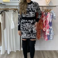 The Event Shop Jessica Bara Ursula Jacquard Long Sleeve Open Back Dress