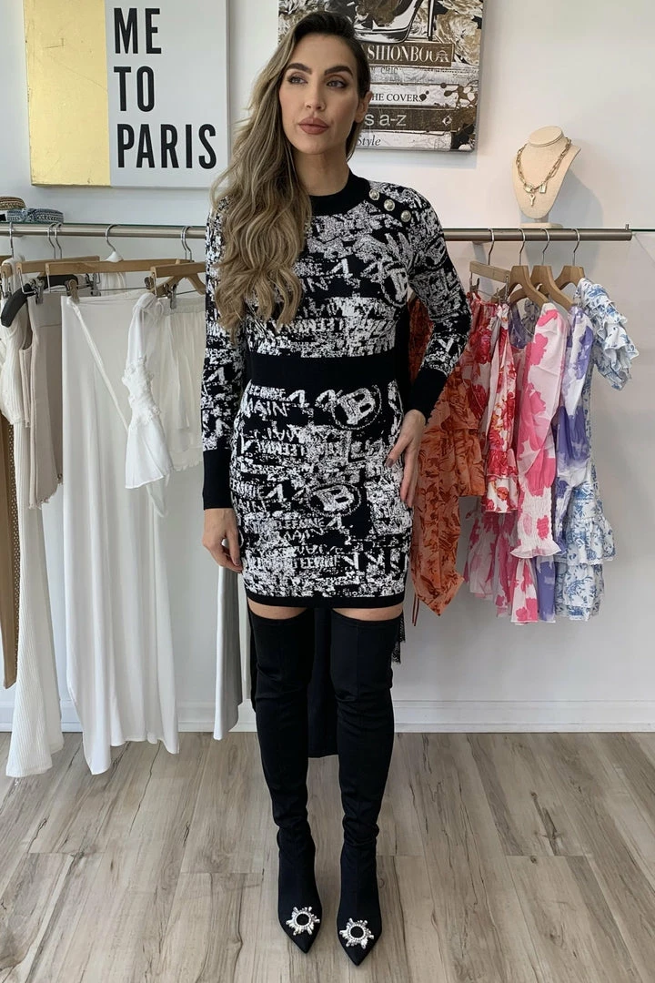 The Event Shop Jessica Bara Ursula Jacquard Long Sleeve Open Back Dress