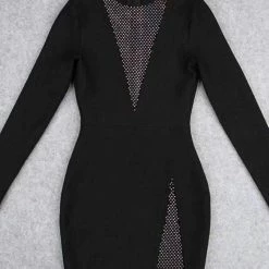 Influencer Style Jessica Bara Claudine Long Sleeve Bandage Crystal Party Dress