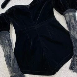 Jessica Bara Kienna Lace Long Sleeve Velvet Romper Birthday Suit