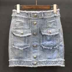 Jessica Bara Harlem High Waisted Distressed Denim Mini Skirt Reve Doll Essentials