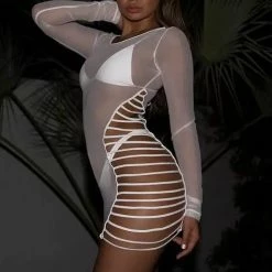 Jessica Bara Malika Mesh Lace Up Cover Up