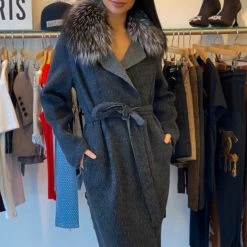 Luigi Long Sleeve Fur Trimmed Belted Coat