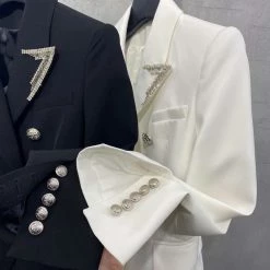 Jessica Bara Rhinestone Donatella Double Breasted Blazer