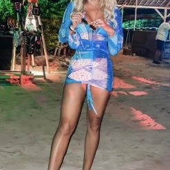 Jessica Bara Baxter Bandana Print See Through Mini Dress Influencer Style