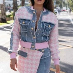 Jessica Bara Deana Patchwork Jacket And Skirt Two Piece Set