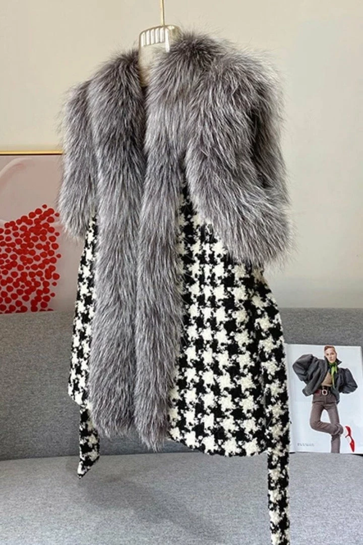 Reve Doll Essentials Jessica Bara Aurora Fur Belted Wool Houndstooth Vest
