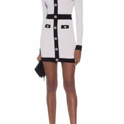 Jessica Bara Lorelle Silver Buttton High Neck Mini Dress