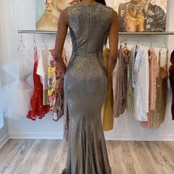 Jessica Bara Stacie Glitter V Neck Bodycon Gown