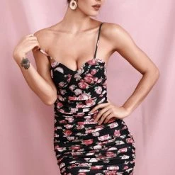 Jessica Bara Stephanie Floral Ruched Bodycon Mini Dress