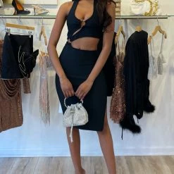 Jessica Bara Meriah Halter Cut Out Bandage Mini Dress