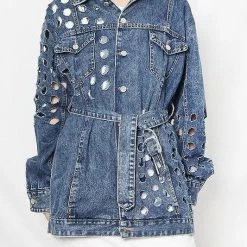Jessica Bara Aria Denim Distressed Belted Jacket