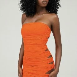 Jessica Bara Doja Strapless Ruched Cut Out Mini Dress`