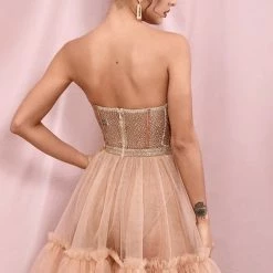 Jessica Bara Brigitta Strapless Sheer Mini Dress