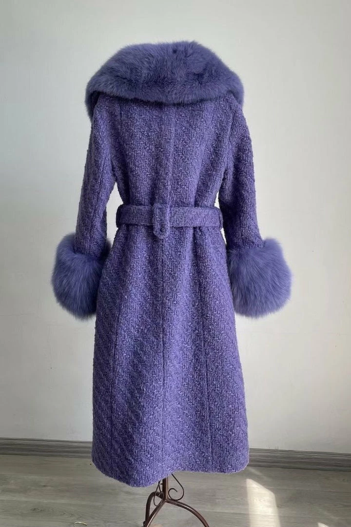 Jessica Bara Dierdra Fur And Wool Belted Long Coat Influencer Style