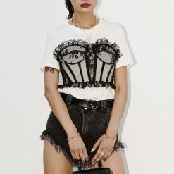 Jessica Bara Asher Corset Lace Short Sleeve Top Tops