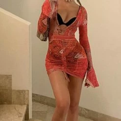 Jessica Bara Baxter Bandana Print See Through Mini Dress Influencer Style