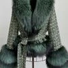 Jessica Bara Shaliyah Fur And Tweed Belted Coat
