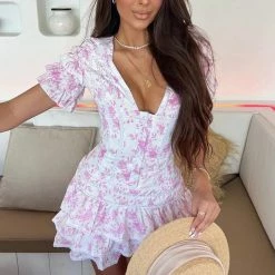 Jessica Bara Cooper Short Sleeve Ruffle Mini Dress Influencer Style