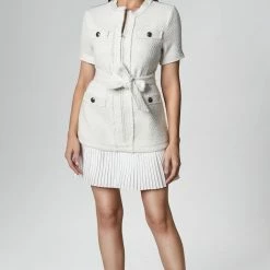 Reve Doll Essentials Jessica Bara Kathleen Tweed Belted Pleated Mini Dress