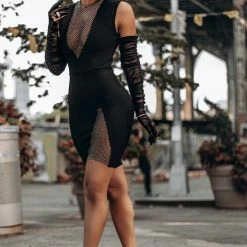 Jessica Bara Izzy Sleeveless Crystal Patchwork Dress Influencer Style