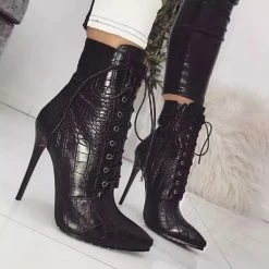 Jessica Bara Logan Snakeskin Leather Lace Up Booties Shoes