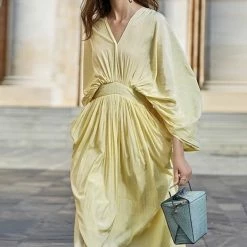Summer Lovin' Jessica Bara Collins Ruched Lantern Sleeve Midi Dress