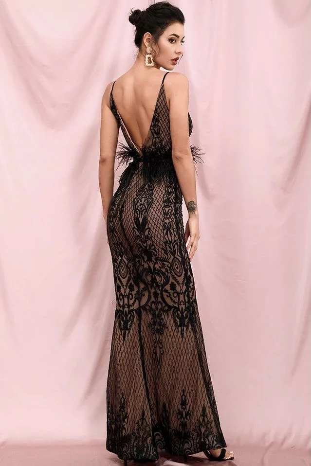 Jessica Bara Serafina Backless Maxi Embroidered Gown