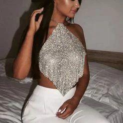 Jessica Bara Ken Diamond Crystal Chainmail Top