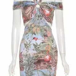 Jessica Bara Vienna Printed Halter Neck Mini Dress Birthday Suit