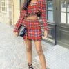 Jessica Bara Tia Plaid Gold Chain Blazer Crop Top
