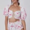 Jessica Bara Dalary Puff Shoulder Lace Up Crop Top Summer Lovin'