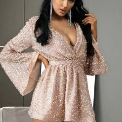 Jessica Bara Dixie Long Flare Sleeve Sequin Mini Dress