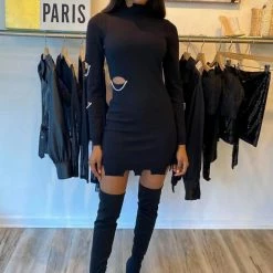 Dresses Jessica Bara Maverick Long Sleeve Cut Out Knitted Dress