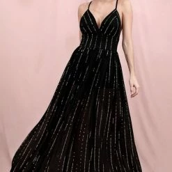Jessica Bara Candance V Neck Glitter Maxi Dress
