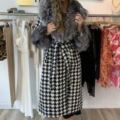 Jessica Bara Reign Houndstooth Fur Belted Coat Influencer Style
