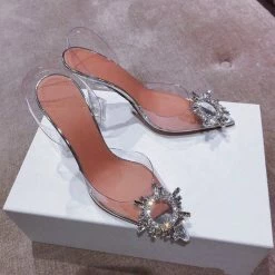 Jessica Bara Sandra Rhinestone Pointed Clear Heels