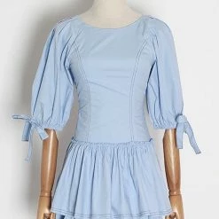 Jessica Bara Julian Lace Up Back Ruffle Mini Dress