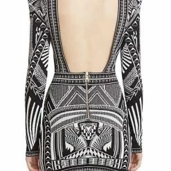 The Event Shop Jessica Bara Ursula Jacquard Long Sleeve Open Back Dress