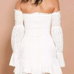 Jessica Bara Lannie Off The Shoulder Eyelet Mini Dress