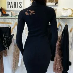 Jessica Bara Liliana Long Sleeve Distressed Mini Dress Reve Doll Essentials