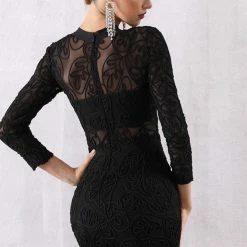Jessica Bara Heather Long Sleeve Lace Bodycon Mini Dress