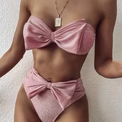 Jessica Bara Hunter Bow High Waisted Bikini Set Influencer Style