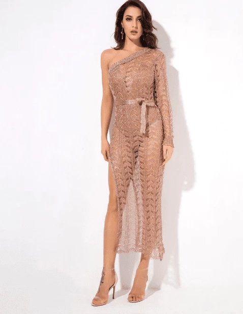 Jessica Bara Lina One Shoulder Knit Midi Dress Dresses