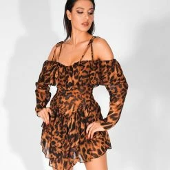 Jessica Bara Naeem Off Shoulder Leopard Playsuit Influencer Style