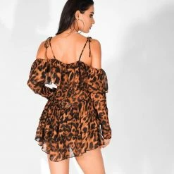 Jessica Bara Naeem Off Shoulder Leopard Playsuit Influencer Style